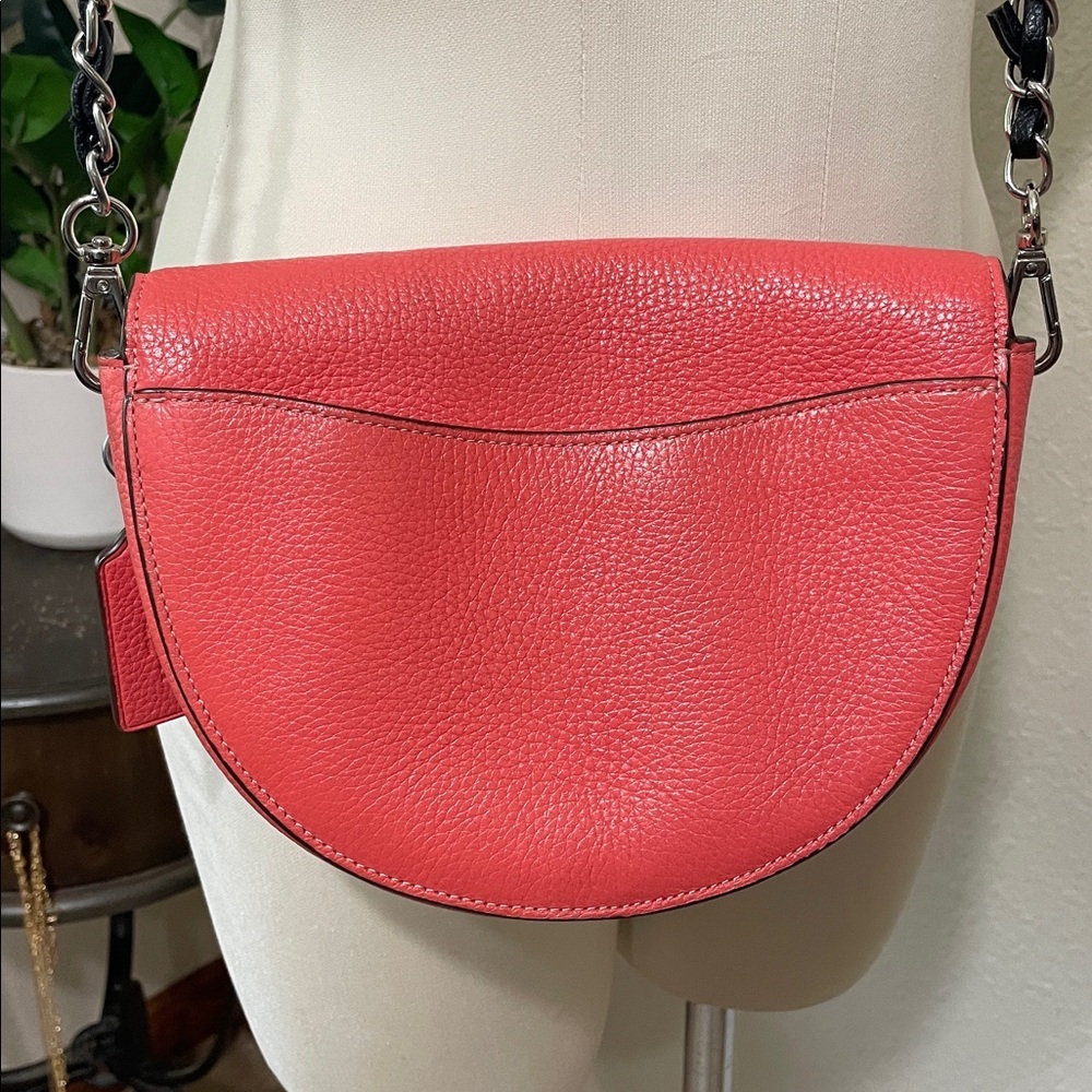 Coach Ellen Pebble Leather Saddle Crossbody Bag in Coral - Picture 3 of 12